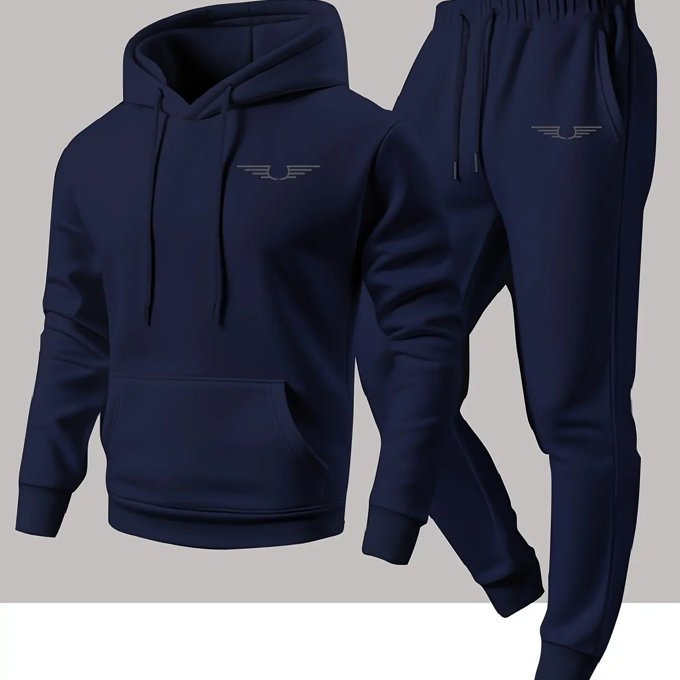 2026 Men 2Pcs Tracksuit Wing Graphic Print Hoodie Set Long Sleeve Hooded Sweatshirt Jogger Pants Casual Sports Suit Daily Outfit view 4