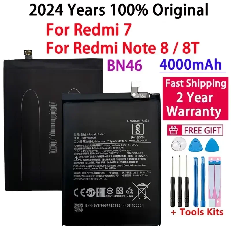 

2024 Orginal Phone BN46 4000mAh Battery For Xiaomi Redmi Note 8 8T Note8 Note8T Redmi 7 Redmi7 Replacement Batteries Bateria