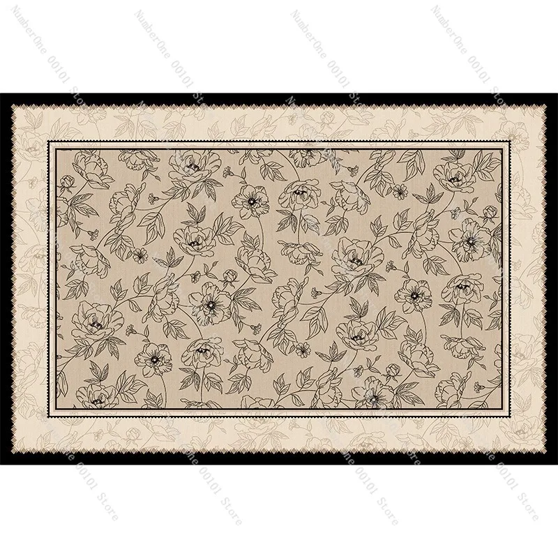 Large Area Carpet Rug, Living Room French Retro Style Floor Mat, Waterproof Soundproof Coffee Table Carpet,Bedroom Full Coverage