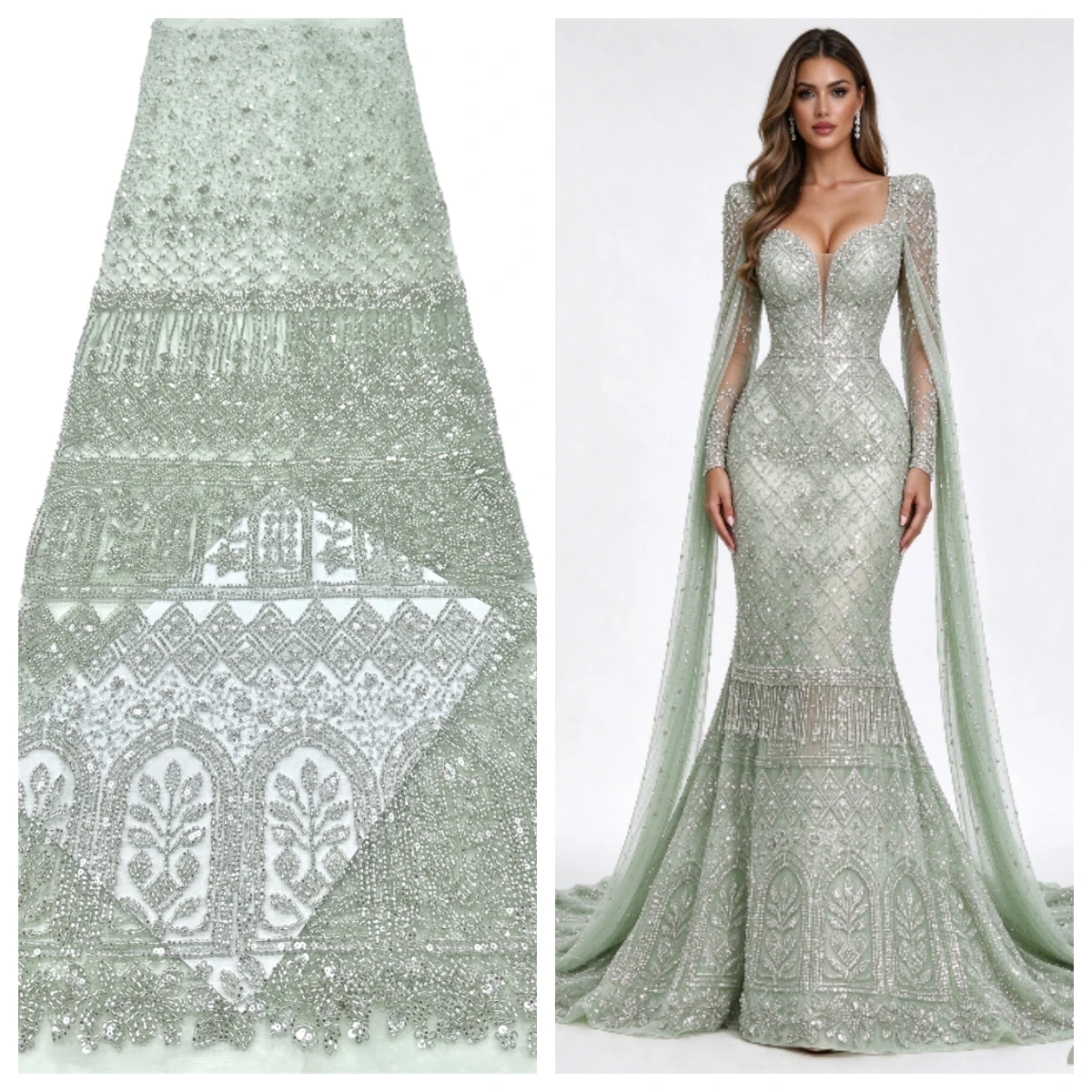 2026 Fashion French Velvet Embroidery Beaded Lace Fabric High Quality Nigerian African Sequins Lace Mesh Fabric For Wedding Dres