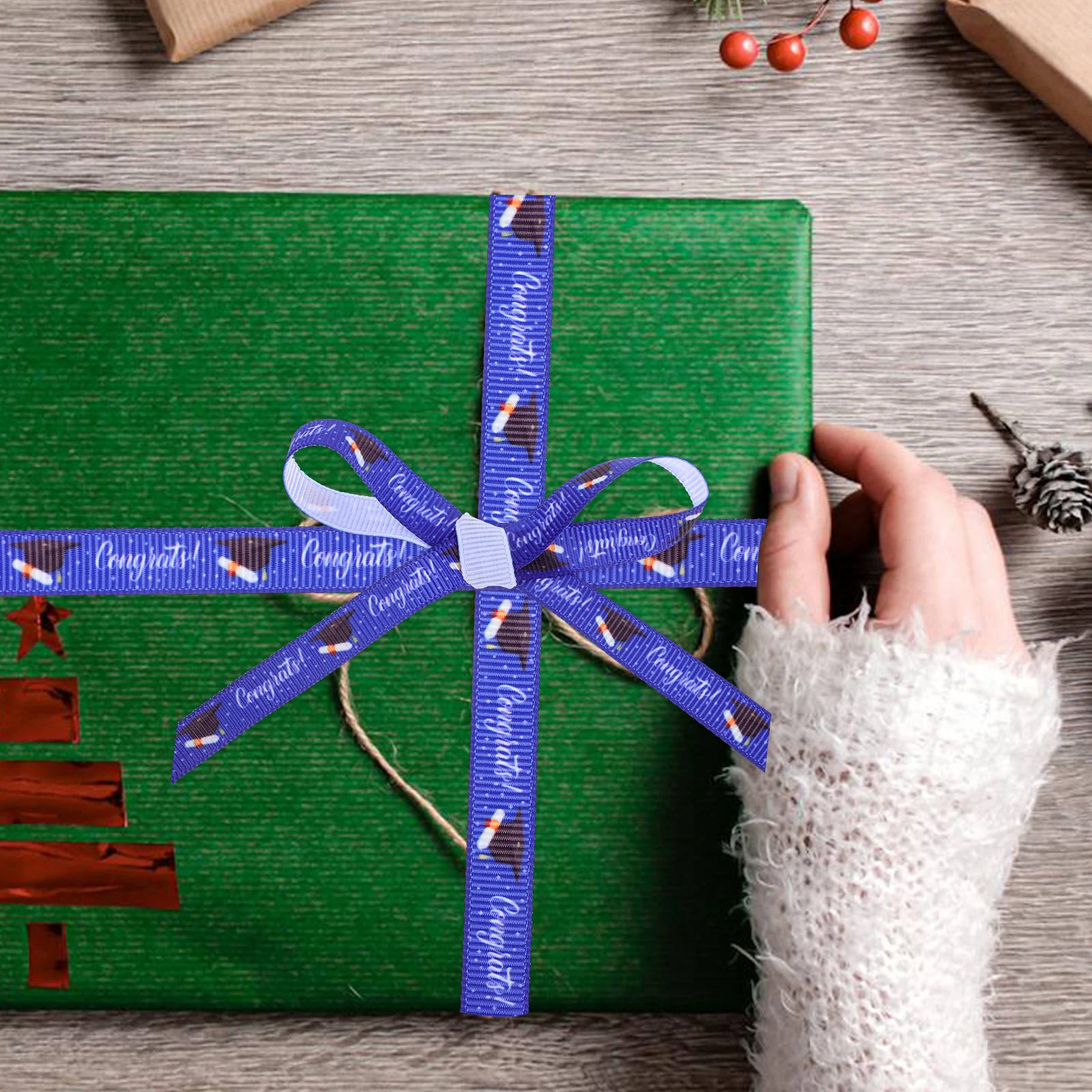 

Wide Blue Graduation Season Ribbon Durable Polyester Large Roll for Graduation Present DIY Party Decorations Ribbon