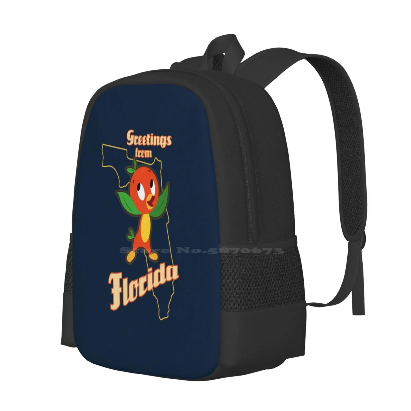 Greetings From Florida Teen College Student Backpack Pattern Design Bags Walt World World Orange Bird Adventureland Orange Bird