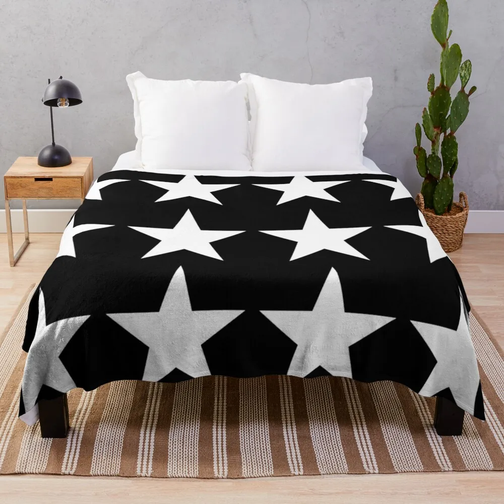 

Large WHITE and BLACK STARS Throw Blanket Hairy Blankets Soft Bed Blankets Blanket For Decorative Sofa