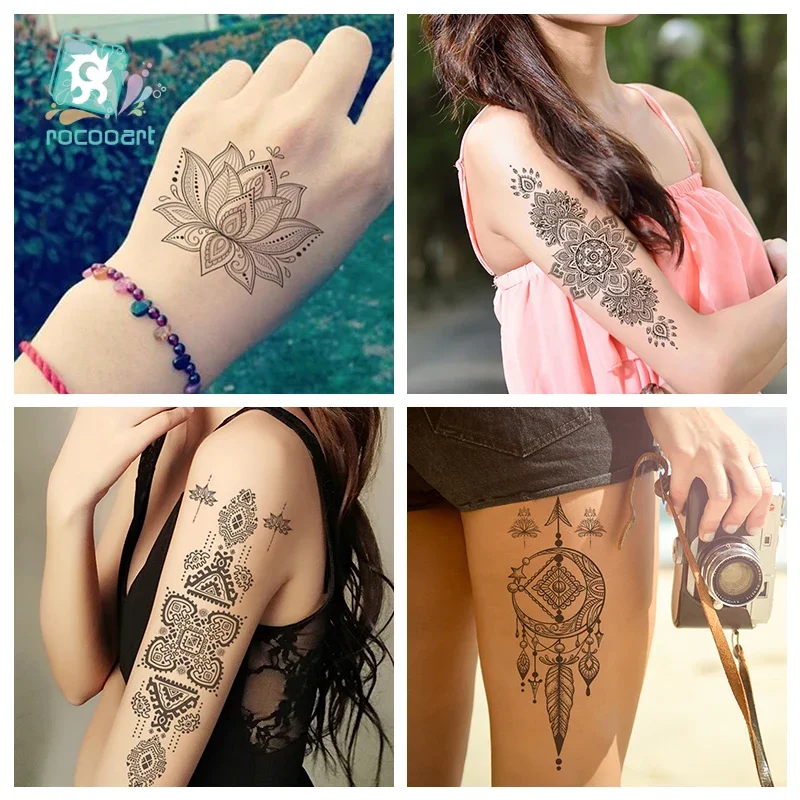 Hand Body Tattoo Temporary Waterproof Jewelry Lace Totem Lotus Mandala tatto Decal Waist Art Tatoo Sticker Women