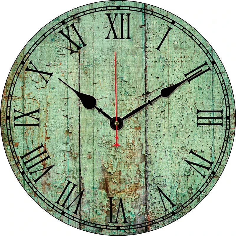 Vintage Tattered Wood Kitchen Round Wall Clock Large Dinning Restaurant Cafe Decor Wall Clock Silent Non-Ticking Nice For Gift