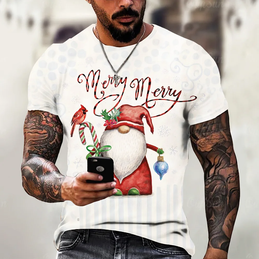 Christmas T-Shirt For Men 3d Santa Claus Print Street Casual Short Sleeved Harajuku Blouse Men'S Clothing Loose Oversize T-Shirt