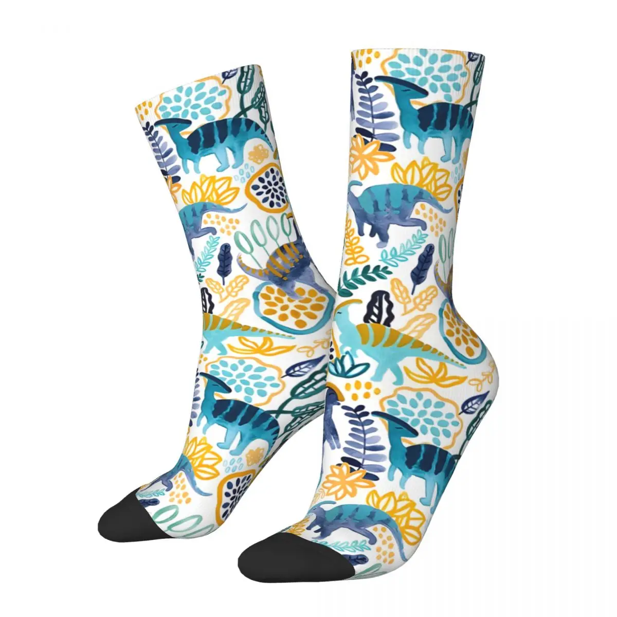 Funny Crazy Sock for Men Gouache Parasaurolophuses Harajuku Quality Pattern Printed Crew Sock Seamless Gift