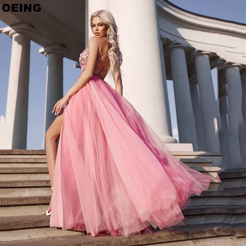 OEING Pink Ldyllic A-Line Prom Dresses Elegant Princess Tulle Tiered Evening Dress Special Occasion Gown Vestidos De Novia