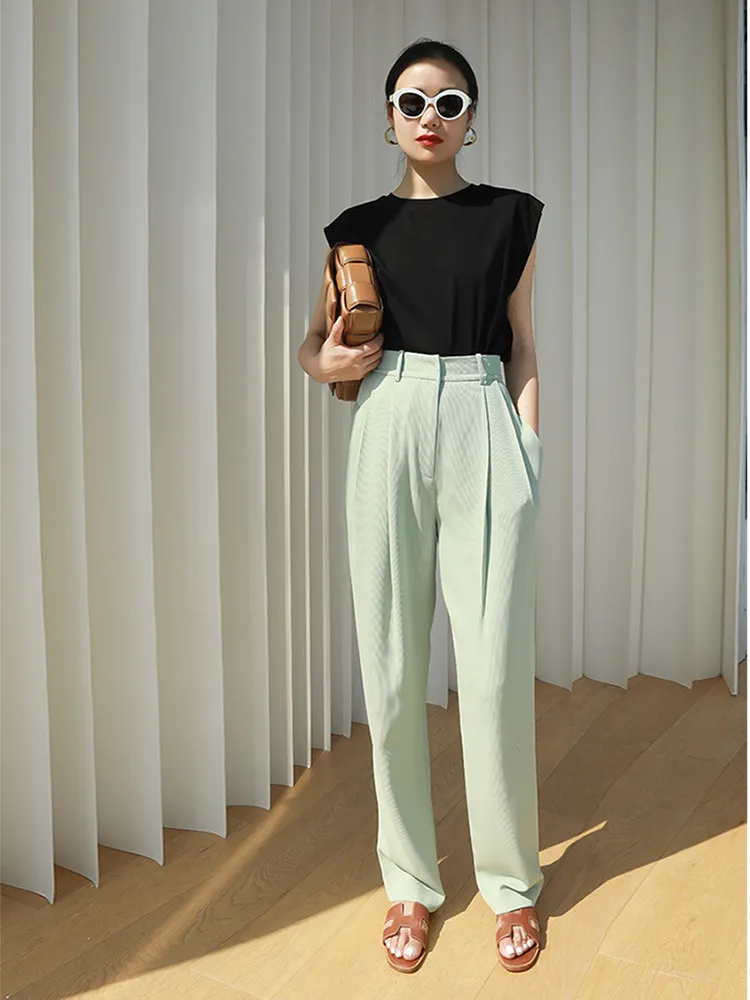 

Антивозрастные брюки из тиацетата с широкими штанинами, высокой талией, для повседневной носки, в нескольких цветах, с отворотами, гладкие и комфортные, летние