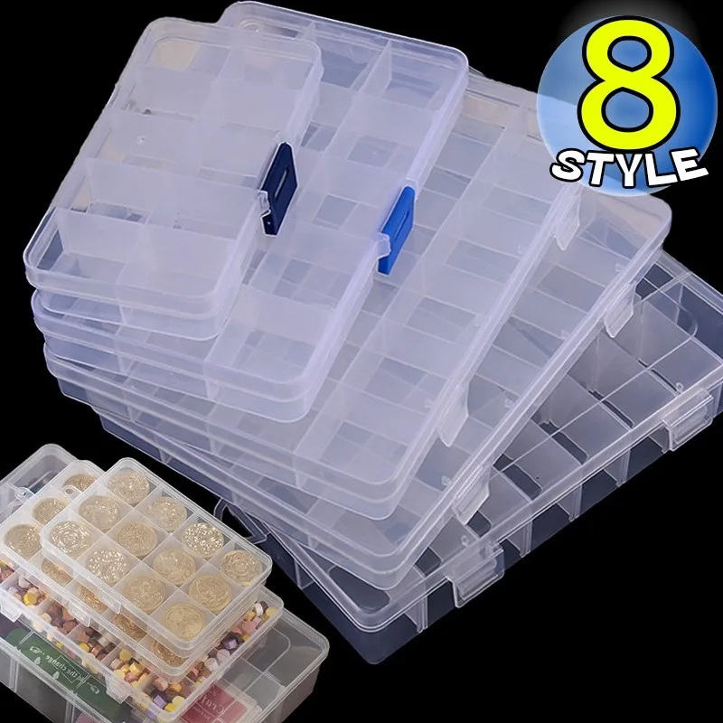 8 Style Multifunctional Jewelry Box Transparent Plasic Storage Rectangle Box for Necklace Rings Earring Organizer DIY Craft Case