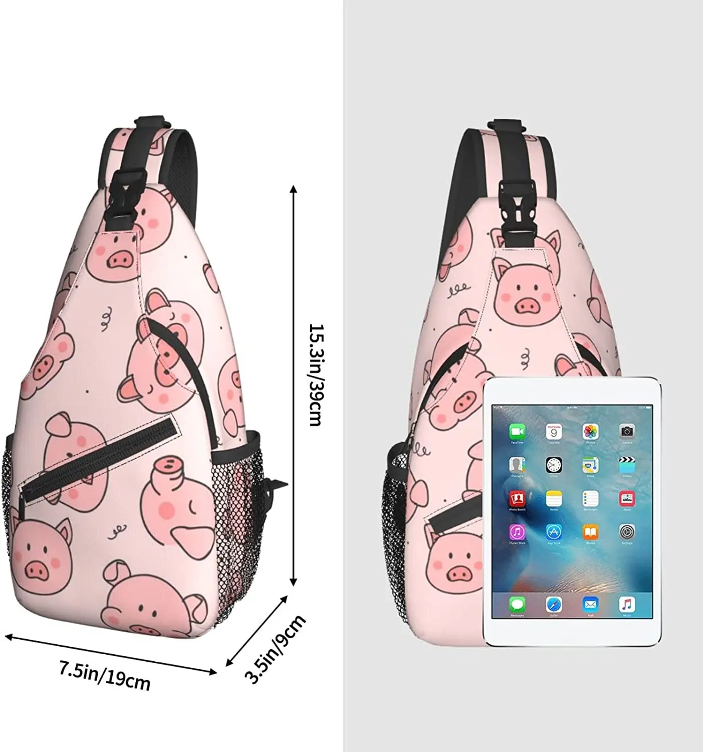 Sling Bag Pink Cute Pig Shoulder Backpack Chest Pack Causal Crossbody Daypack For Women Men, RXZE23