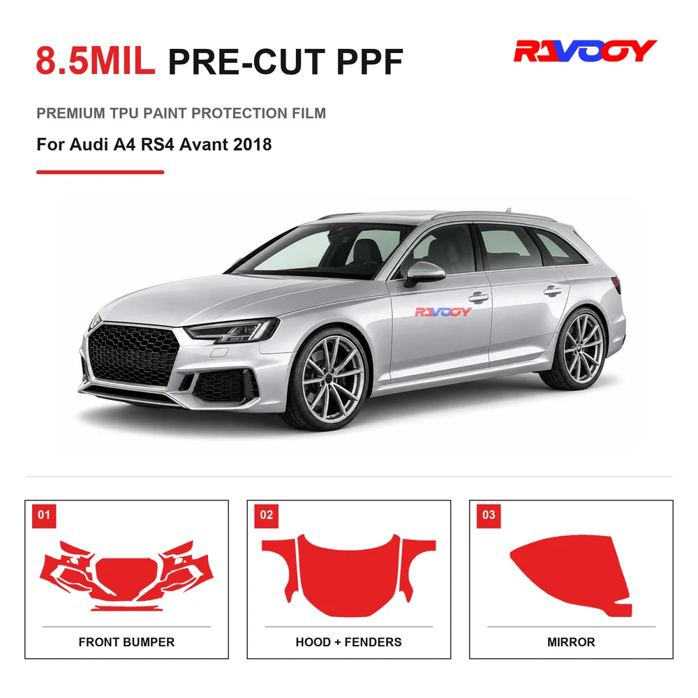 Precut PPF For Audi A4 RS4 Avant 2018 8.5mil TPU Clear Paint Protection Film Self Healing Hydrophobic UV Stone Chip Guard