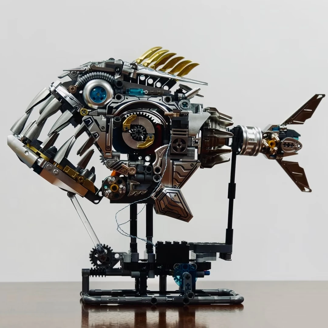 

2026 New Mechanical Piranha Fish MOC Building Blocks Technical Bricks Creative Model Toys Boys Birthday Christmas Gift Set