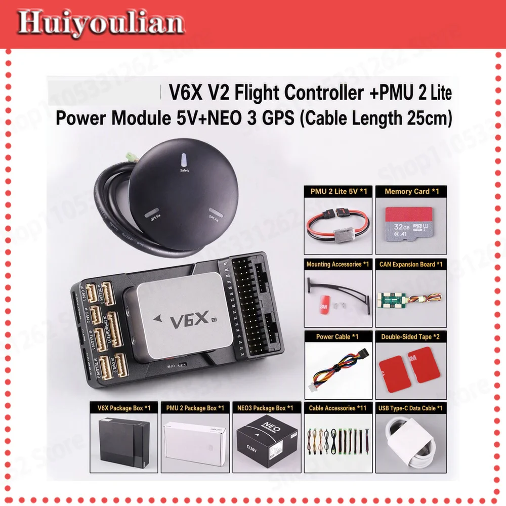 V6X V2 Flight Controller PMU 2 Lite 70V 220A NEO 3 GPS 25cm PX4 ArduPilot for Multirotor Fixed Wing Drone