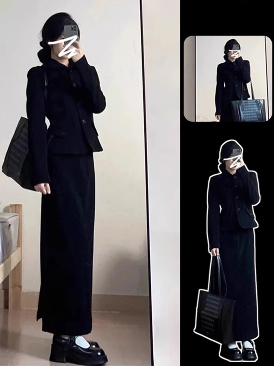 Hebe Style Fashion Set Dress Women's Clothing Autumn Winter 2024 Elegant Quality Small Size Set Whole Set Long Sleeve Button