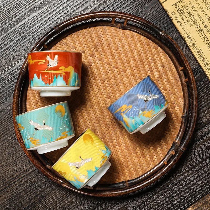 NEW Enamel Color 999 Pure Silver Inner Liner Ruihe Kung Fu Tea Master Cup Home Set Gift Box