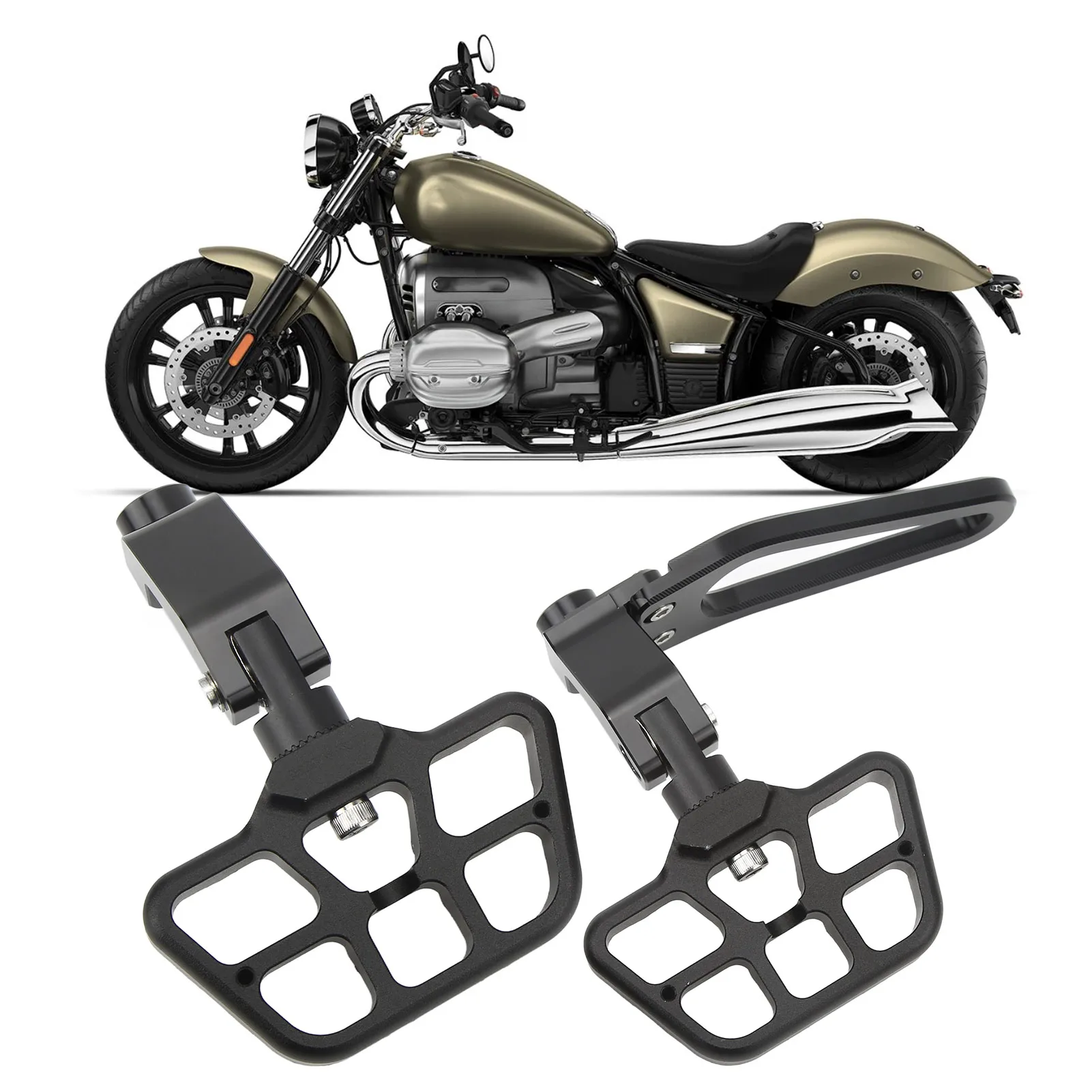 Motorcycle Rear Passenger Foot Pegs Pedals Footrests Brackets CNC Aluminum Nonslip for R18 2020‑2022 Black