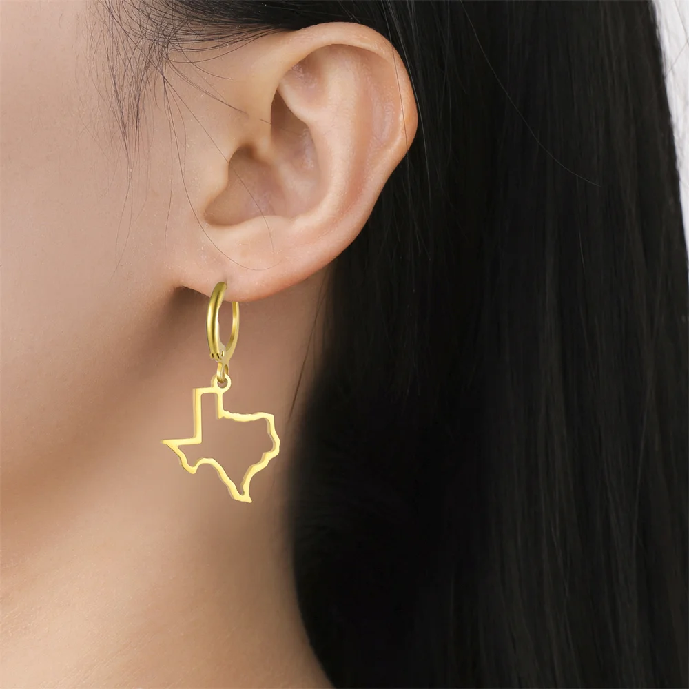 My Shape Texas State Map Earrings for Women United States Texas Map Shape Hoop Earrings Stainless Steel Jewelry Valentine's Day