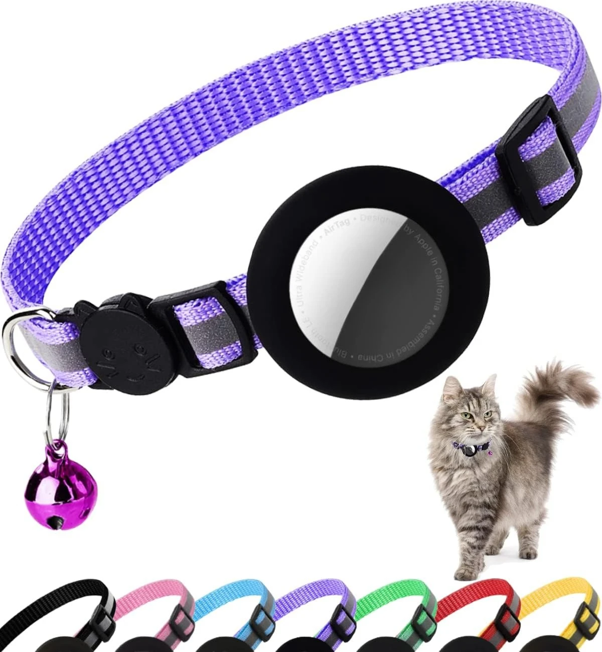 Süßes Katzenhalsband Airtag Breakaway Reflektierendes Kätzchenhalsband mit Glocke für Apple Air Tag Halter Glocke Nylon Silikonhalsband für Katzen – Detail 11