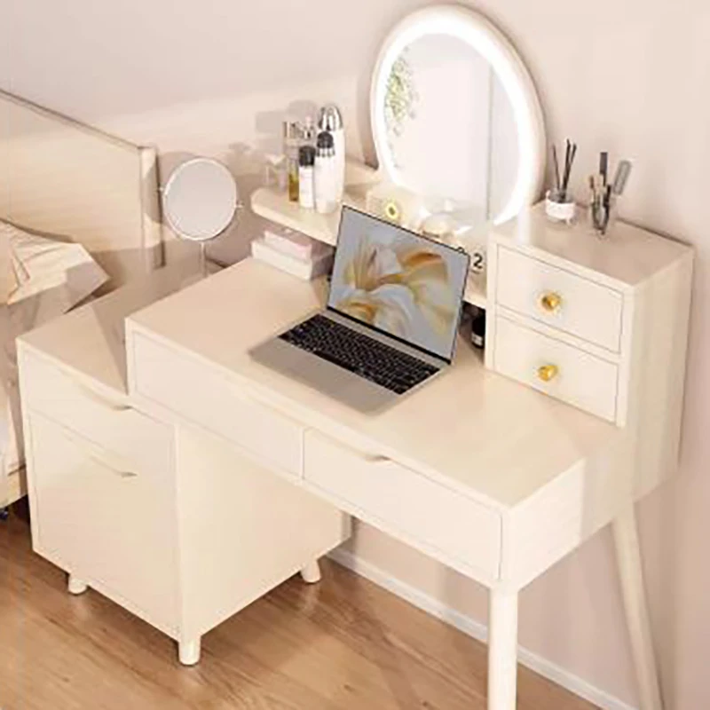 Simple White Vanity Table Storage Drawer Vintage European Vanity Desk Nordic Classic Table Maquillage Avec Miroir Furniture