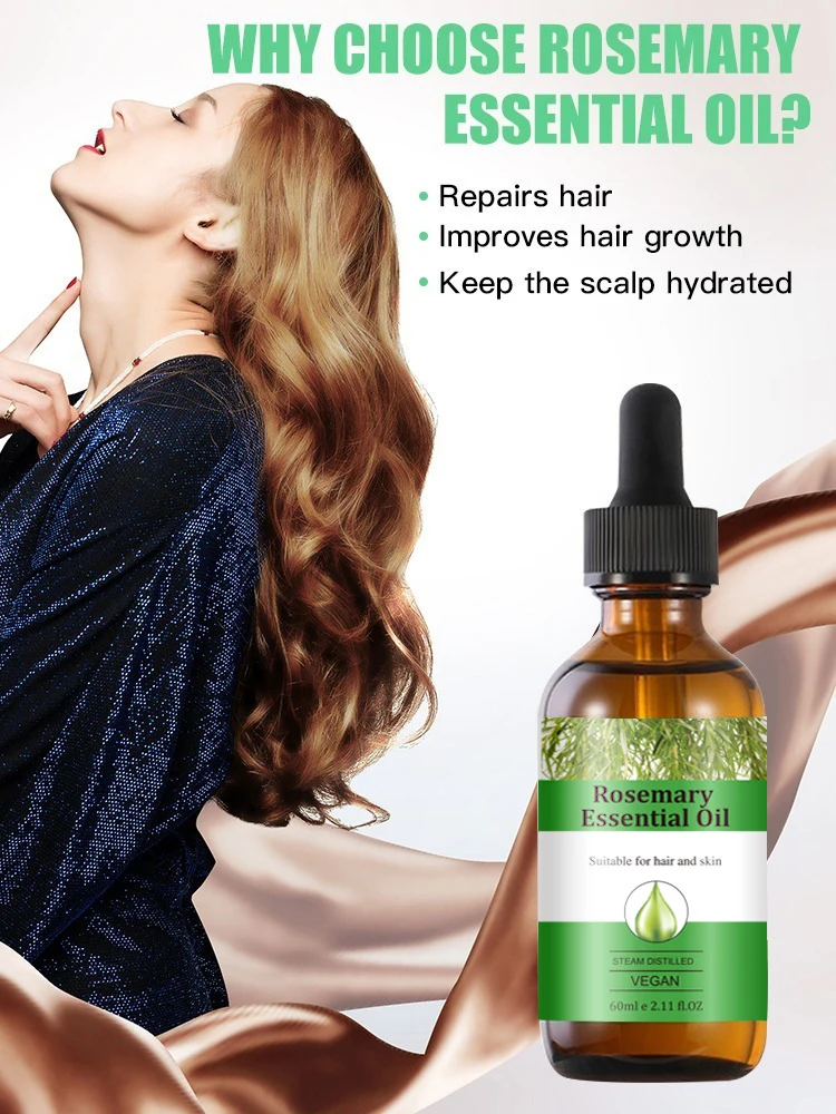 น้ํามันหอมระเหยโรสแมรี่ Hair Growth Oils ธรรมชาติบริสุทธิ์ 60ML น้ํามันหอมระเหยสําหรับบํารุงผมเงา Healthy Care