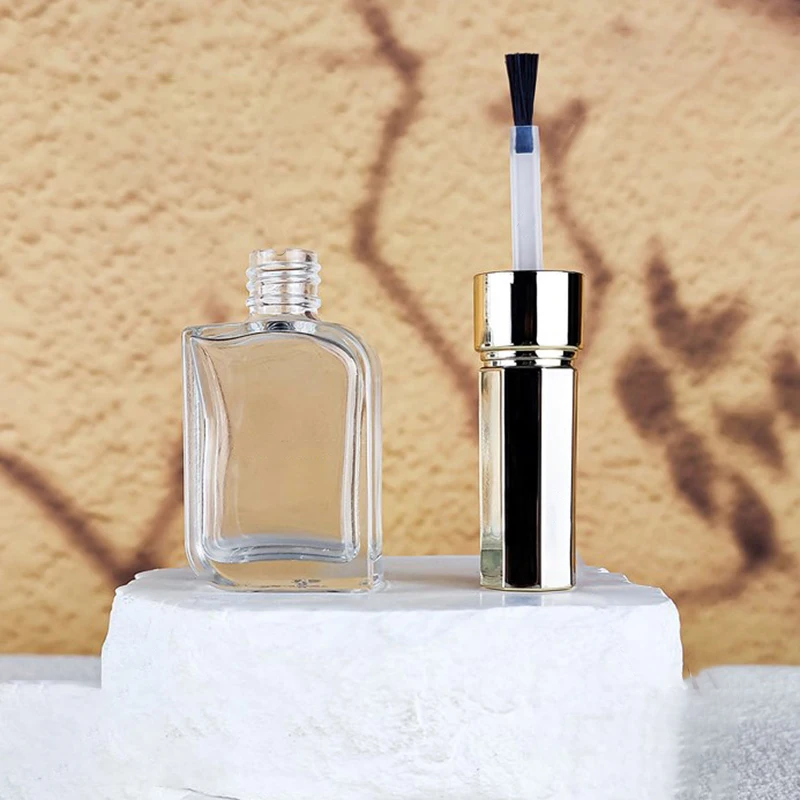 Frasco de esmalte com tampa, Escova Cosméticos Recipientes, Garrafas De Vidro Com Escova, Tampa Dourada e Prateada, 15ml