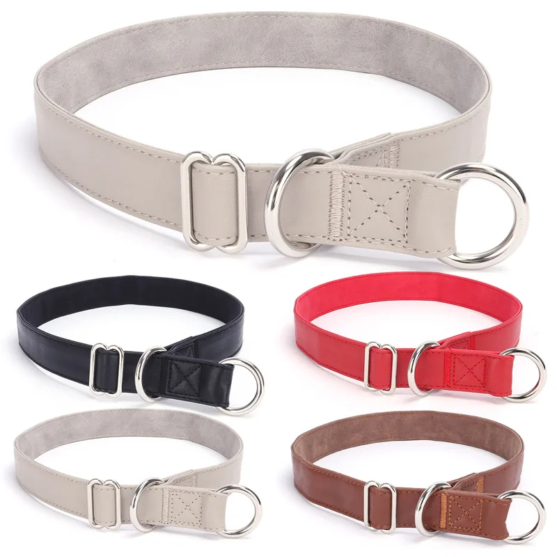 Slip Collar PU Leather Dog Choke Collar for Dog Training- No Pull Martingale Dog Collar for Small Medium Large Dogs Greyhound