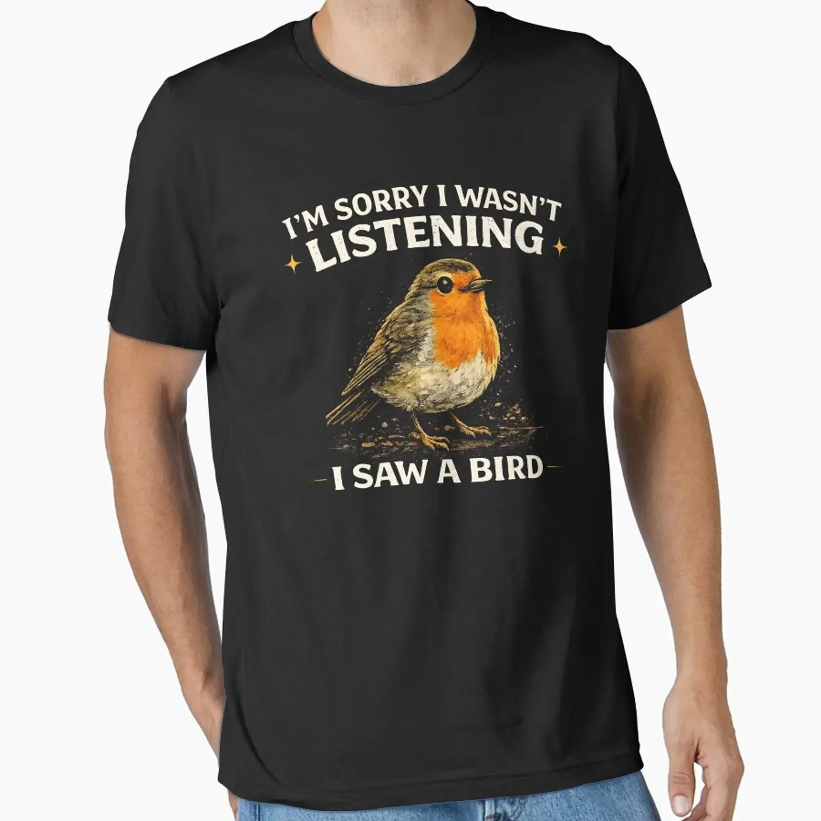„I'm Sorry I Wasn't Listening Saw A Bird“-T-Shirt, entworfen und verkauft von JODYSMORGAN, Vintage-Stil, gewaschene Designerkleidung, Unisex, leicht gewaschen.