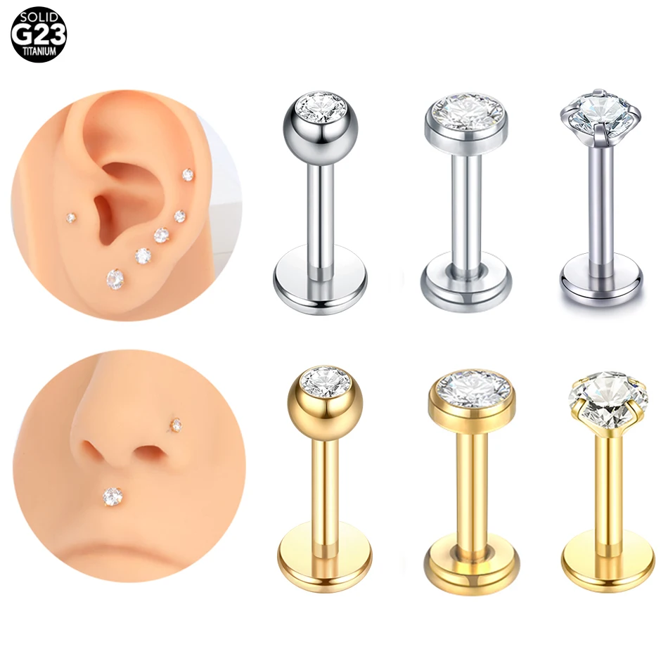10Pcs/lot G23 Titanium Ear Tragus Lip Ring Nose Stud Crystal Internal Thread Helix Piercing Ear Stud Earring for Women Piercing