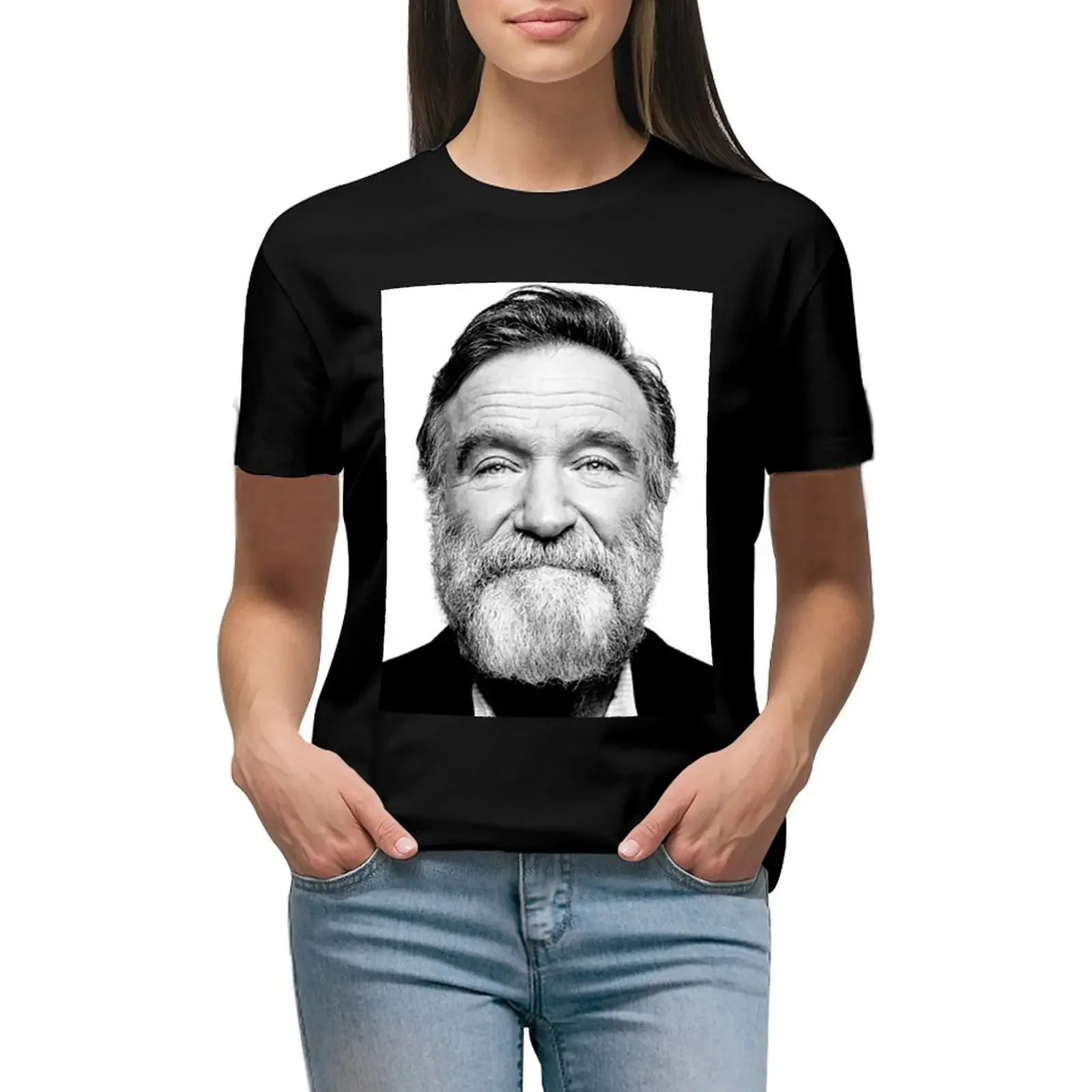 

robin williams beard T-Shirt Short sleeve tee quick-drying graphics cute clothes Summer Women's clothing