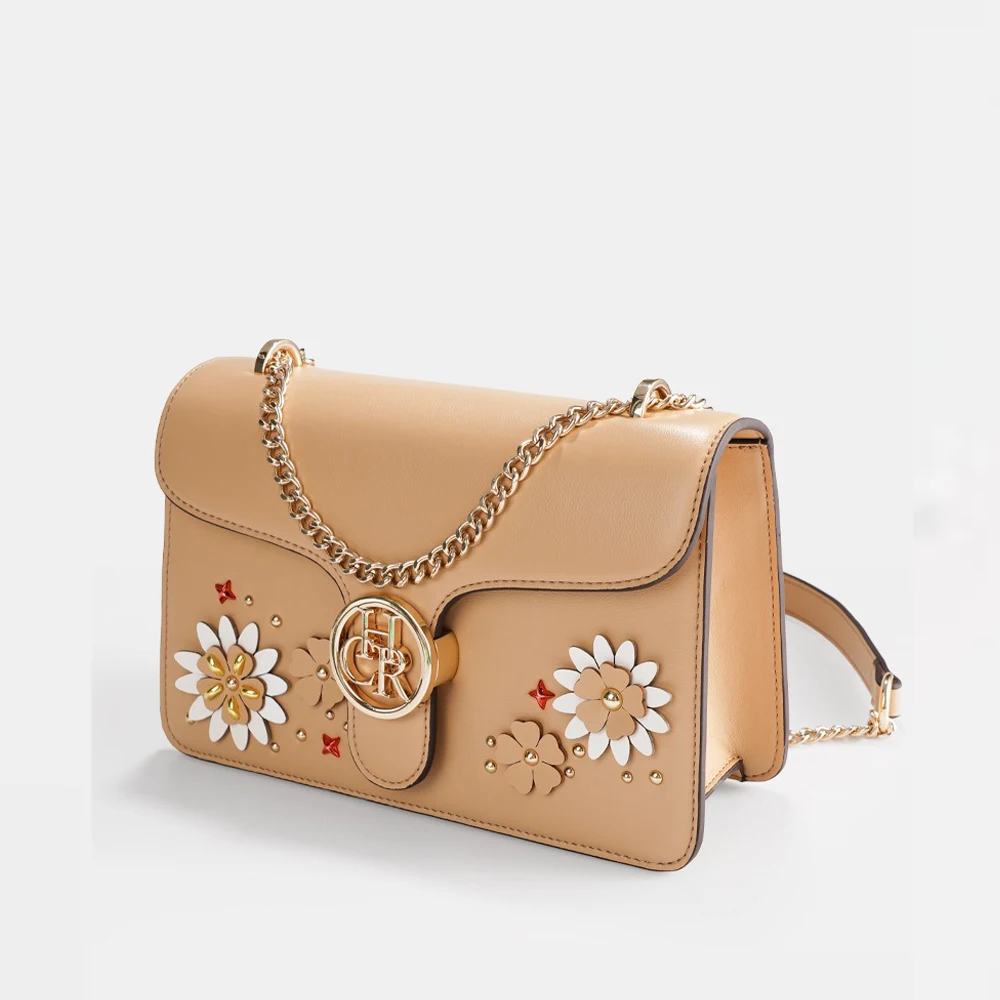 2025 新しいスクエアバッグ女性の高級デザイナーメタルチェーンショルダーバッグクロスボディバッグ花飾るハンドバッグと財布