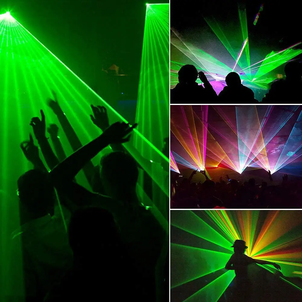 Party Lights, DJ Disco Lights, 4-Beam DMX and Voice-Controlled Laser Lights, Light Show Stroboscopic Party Lights Ambient Lights