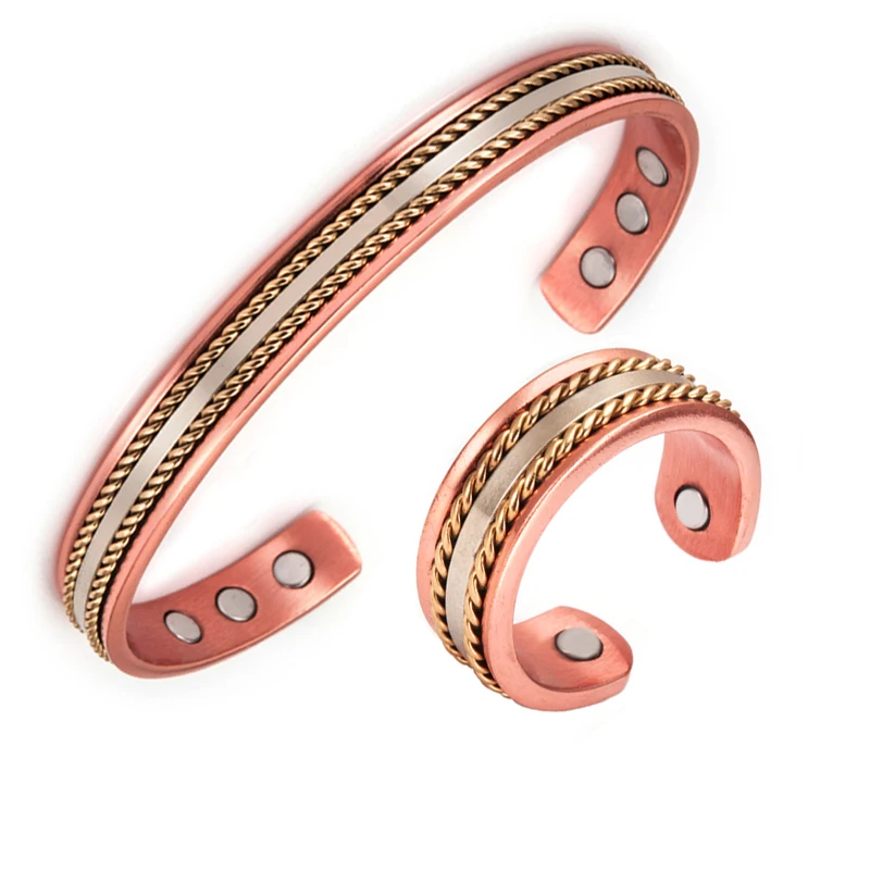 Woven Copper Magnetic Bracelet Ring Magnetic Copper Bracelets Adjustable Pure Copper Cuff Bracelet with Magnets Drop Shipping