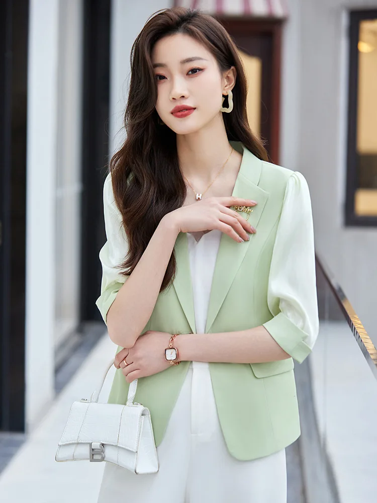 Green Women Suits 1 Piece Summer Blazer Female Formal Office Lady Business Work Wear Wedding Coat 3/4 Full Sleeves Prom Jacket