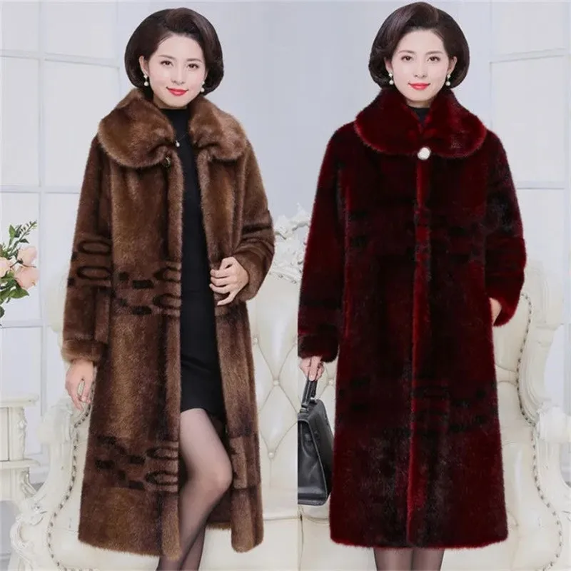 Long Thicken 5XL New Fashion Mink Parka Jacket Women's Fur Coats Middle Aged Female Winter Warm Velvet Overcoats 2282