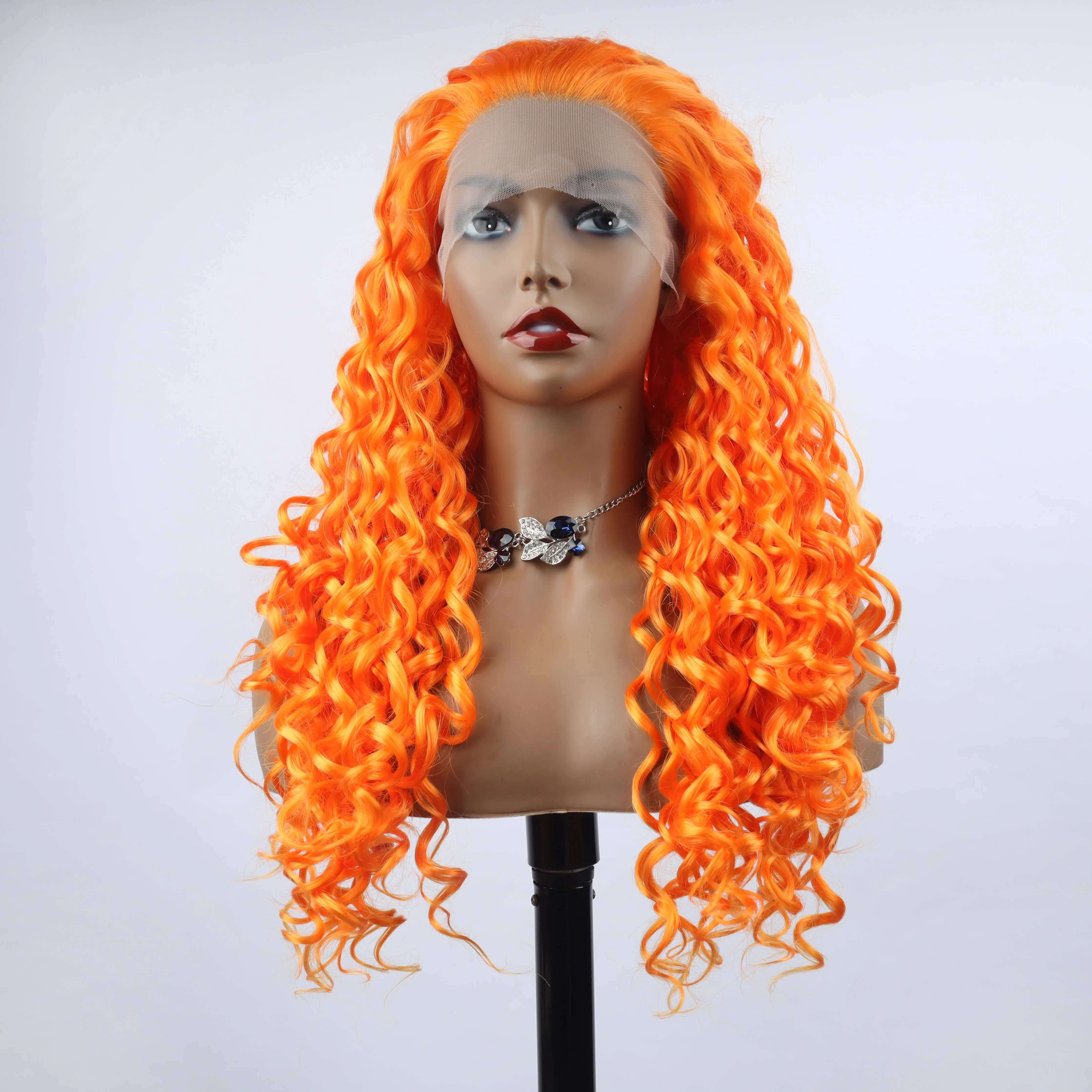 oley Fashion Curly Wig Synthetic Lace Front Wigs Orange Female Lace Wig 13X3 For Black Women Cosplay Hair Daily Use