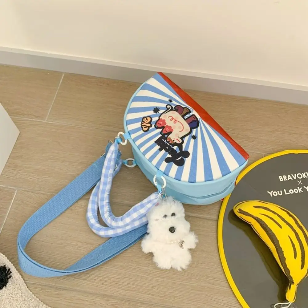 Tas Tangan Bergaris Anak-anak Kawaii Tas Bentuk Setengah Lingkaran Kelinci Hewan Kartun Tas Bahu Selempang Alpaca Ringan