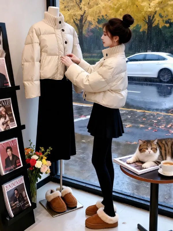 

Корейская короткая хлопковая куртка с воротником-стойкой для женщин: модная, уникальная, теплая, удобная, дышащая верхняя одежда для зимы