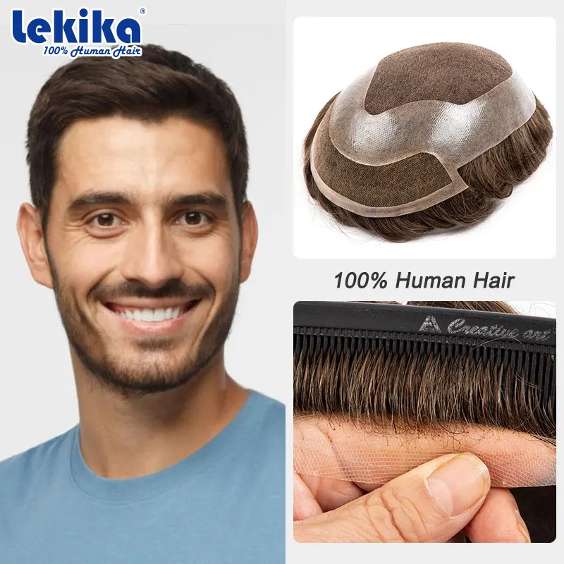 

Toupee HD Men's Wig Wig Swiss Lace Wigs For Men Strong Human Hair Weave Breathable Lace Front Human Hair Wig 6'' Wigs For Men