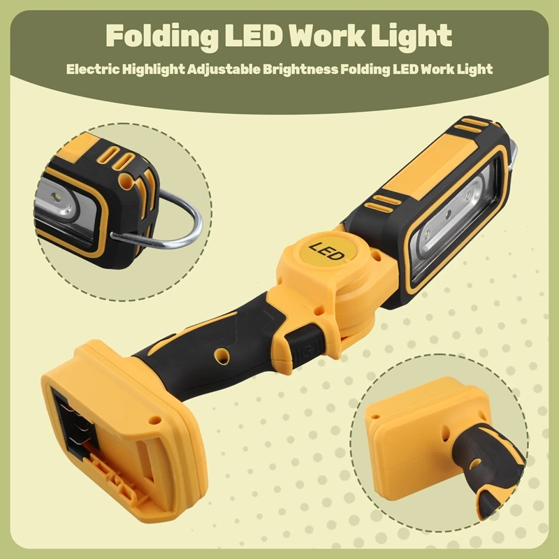 Outdoors Electric Highlight Adjustable Brightness Folding LED Work Light Multifunction For Dewalt 18V 20V Battery