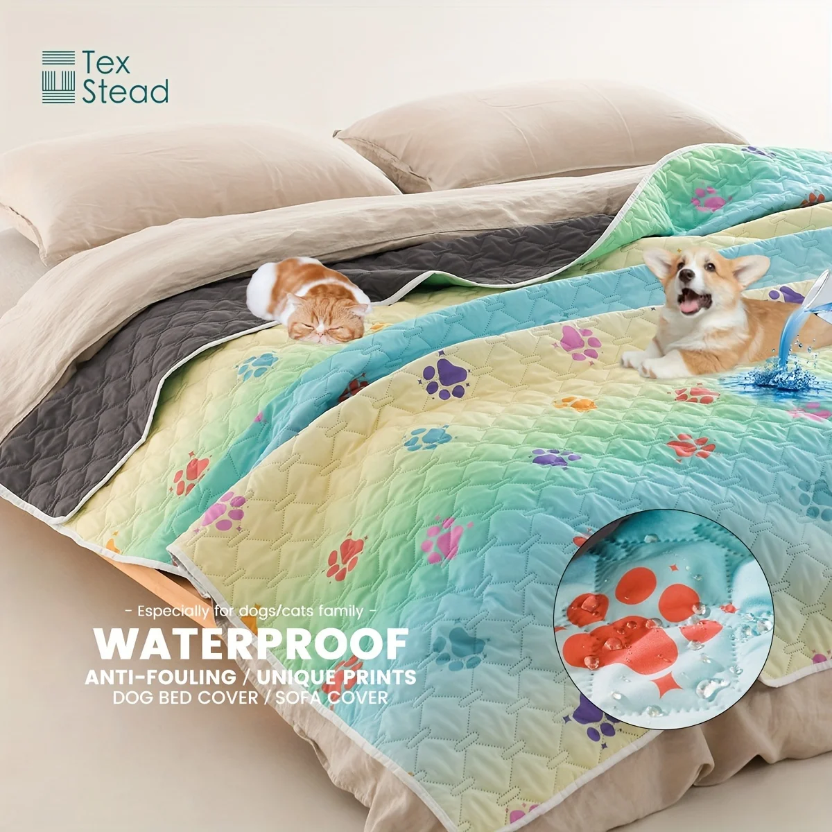 Anti-Leakage Dog Bed Cover Reversible Changing Pad Reusable Camping Mat for Kids/Pet,Washable Dog paw pattern Blanket