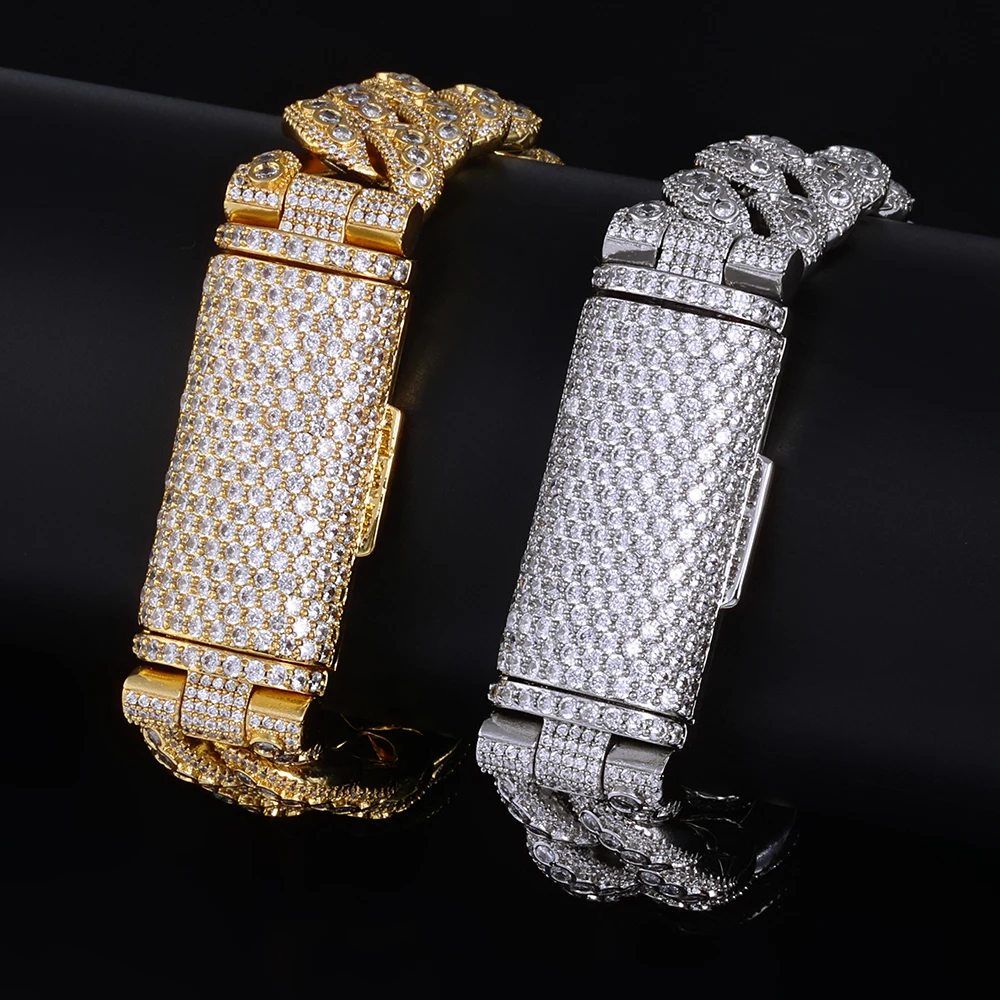 Hip Hop Style 18mm Thick Cuban Bracelet Iced Out Brass Cubic Zirconia Flip Top Buckle Design Exquisite High-end Men's Jewelry view 3