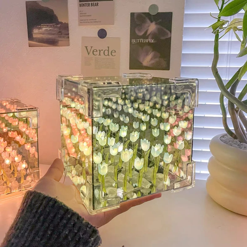 Diy Tulip Sea Cube Night Light Ornament Material Pack Couple Holiday Gift Home Decoration 21pcs