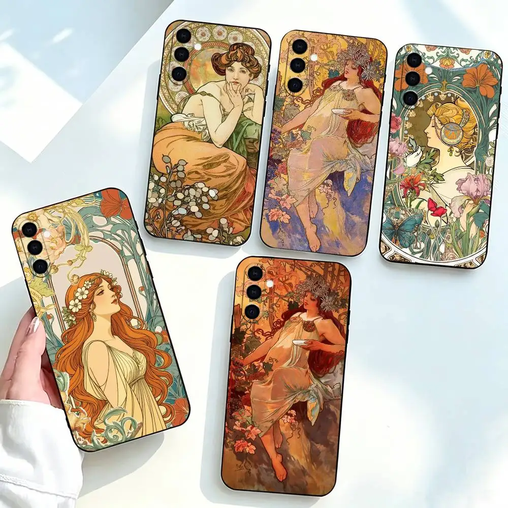 A-Alfons M-Mucha Primavera   Phone Case For Samsung Galaxy A73,A72,A71,A70,A53,A52,A51,Others Soft Black Cover
