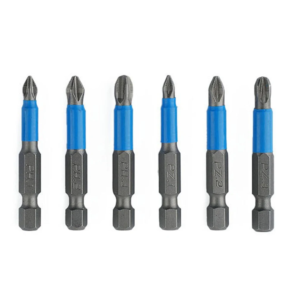 50mm Alloy Steel Screwdriver Bit Set PH1/PH2/PH3/PZ1/PZ2/PZ3 Non-Slip Screwdriver Bit For 1/4in Electric Impact Tools