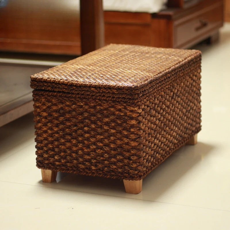 The product can be customized.Hall shoe stool, multifunctional straw storage stool, storage stool, Chinese style seat stool