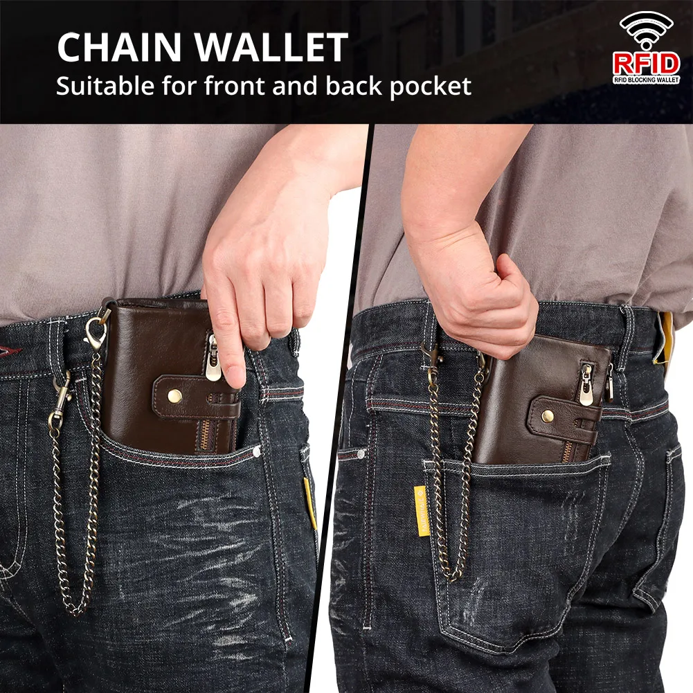 100% Genuine Leather Men Wallet Coin Purse Small Mini Card Holder Chain PORTFOLIO Portomonee Male Walet Pocket Quality - view 4