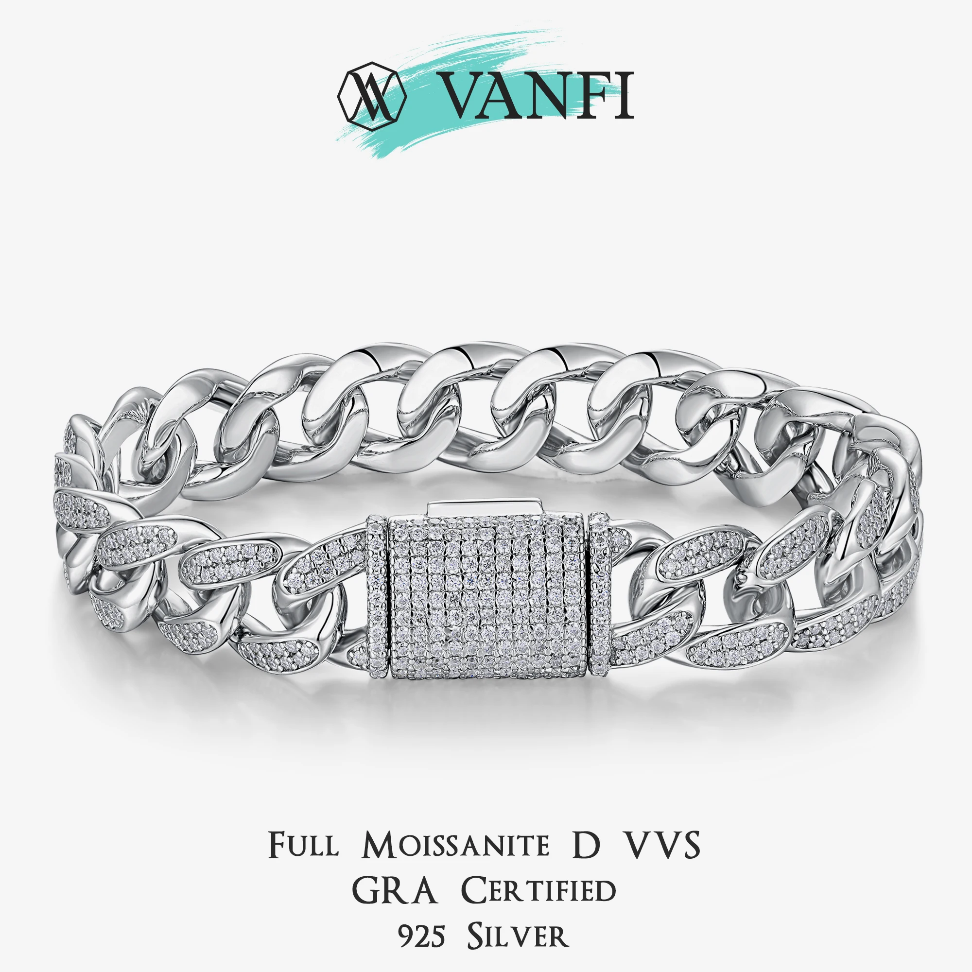 

KFVANFI сертифицированный муассанит кубинская цепочка мужской браслет стерлингового серебра 925 пробы с покрытием из белого золота классическая винтажная цепочка роскошные ювелирные изделия