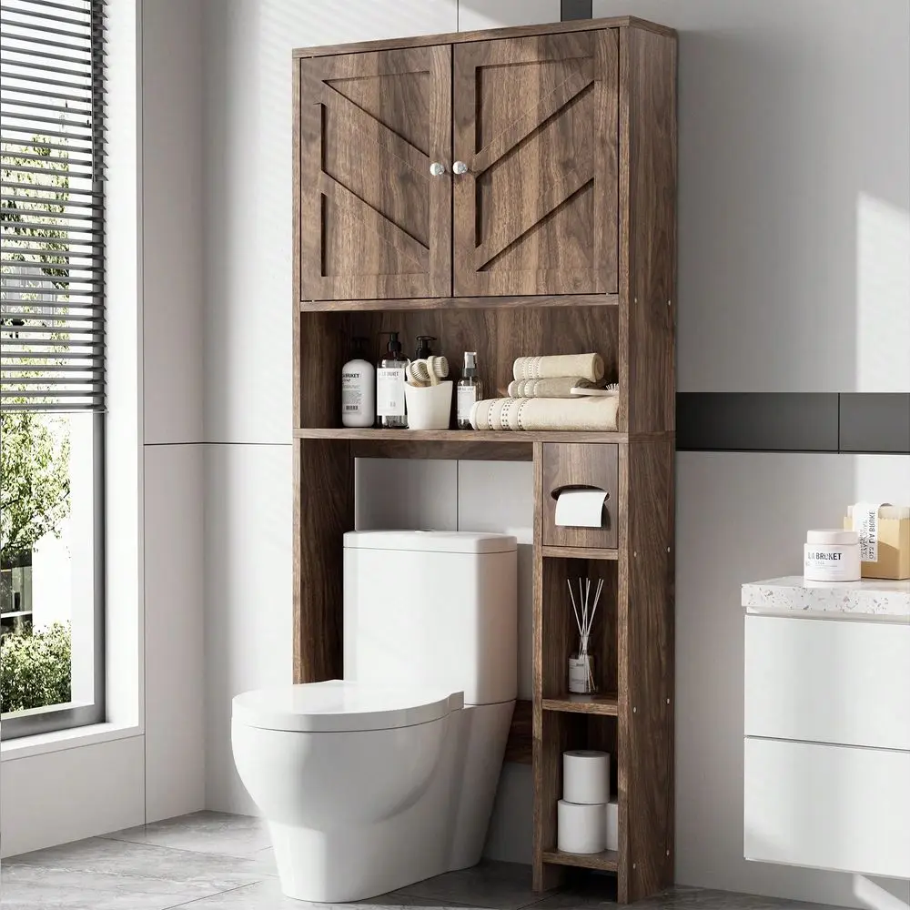 

Storage Cabinet Farmhouse Storage Cabinet Over Toilet With Toilet Paper Holder Stand Freestanding Bathroom