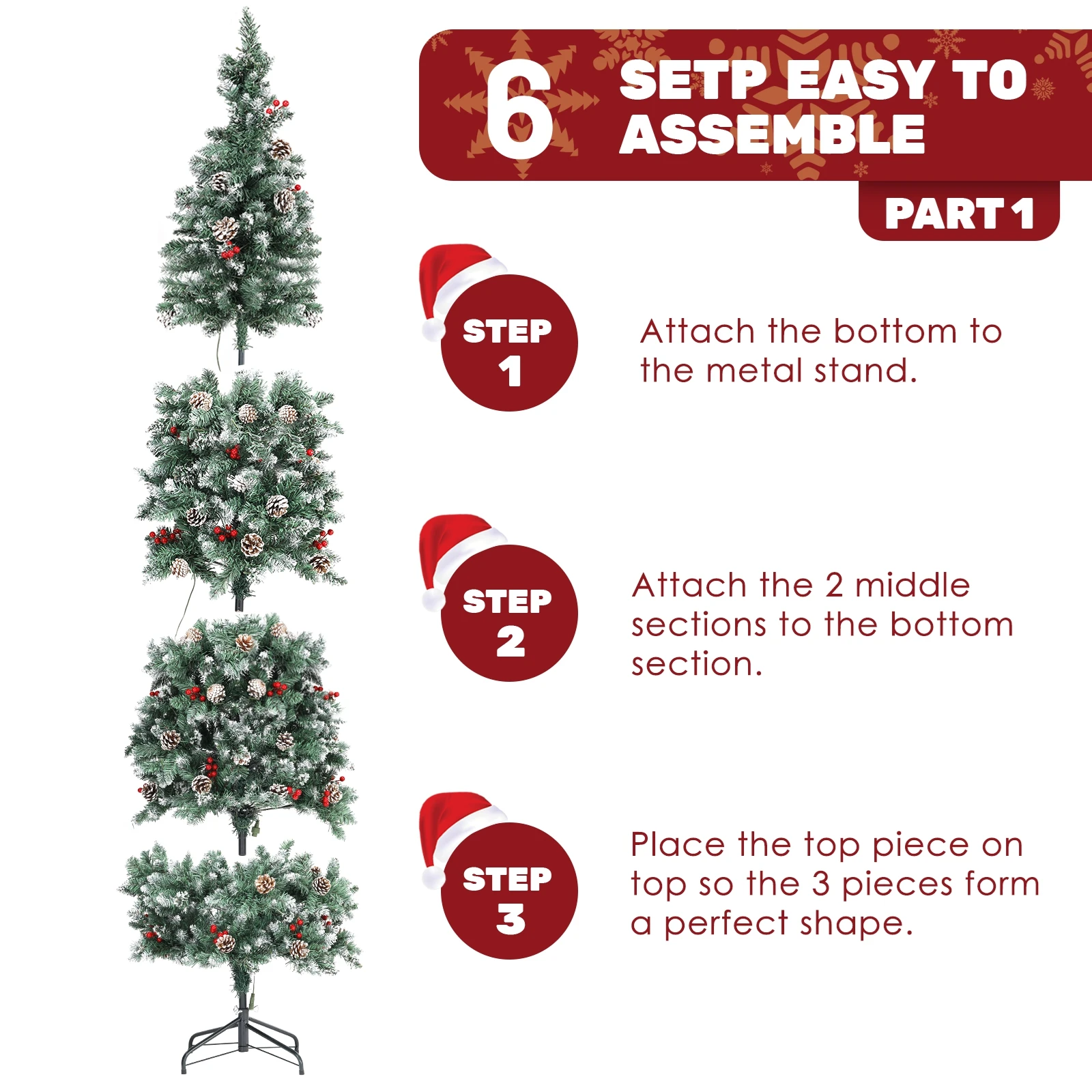 7.5 Ft Pre-Decorated Pencil Christmas Tree Pre-Lit Holiday Tree with Clear Lights Collapsible for Easy Storage,81 Pine cones and